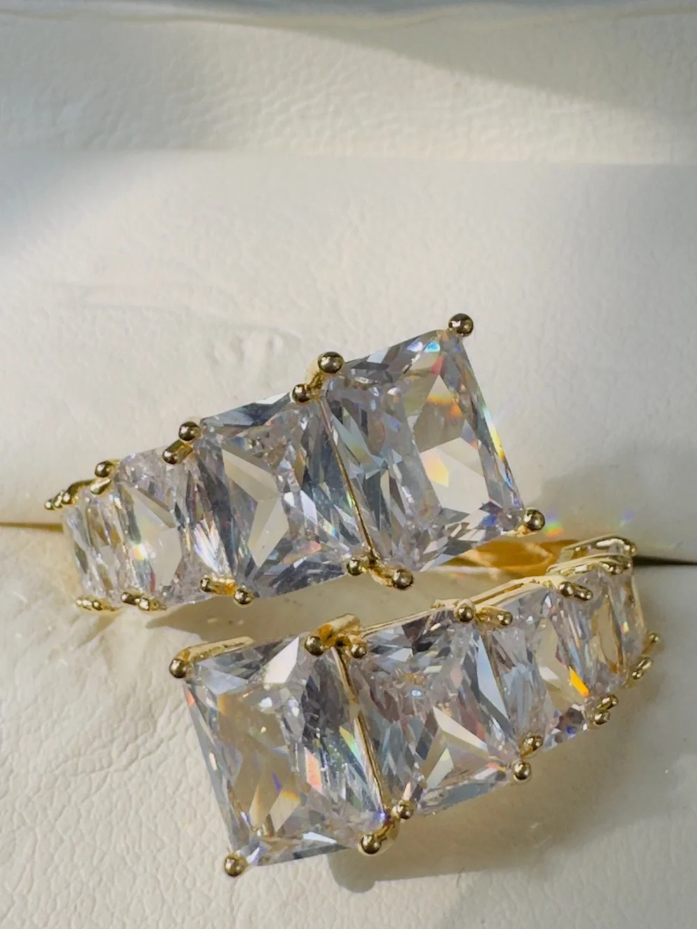 Gold-Plated Cubic Zirconia Square Stone Statement Ring - Clear